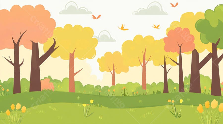 Ilustração Floresta Outono Árvores Coloridas Cenário Natural
