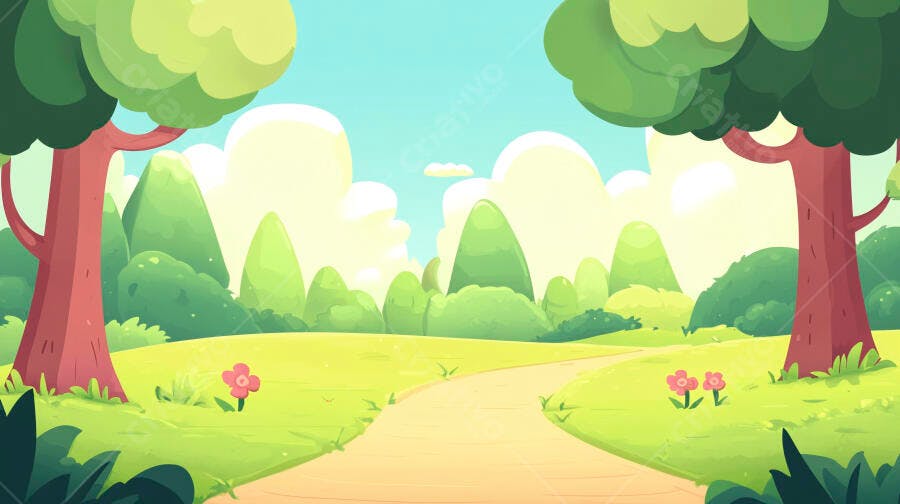 Ilustração Cenário Desenho Animado Estrada Campo Verde