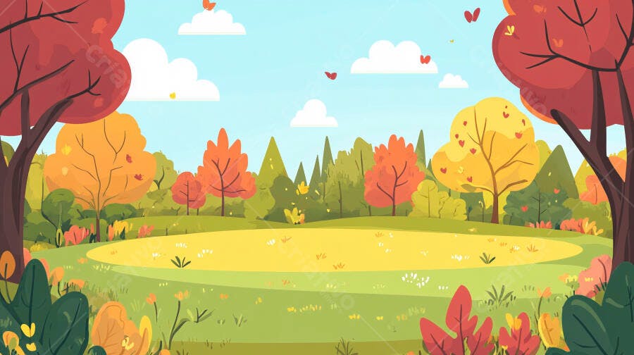 Ilustração Parque Outono Cenário Natural Colorido