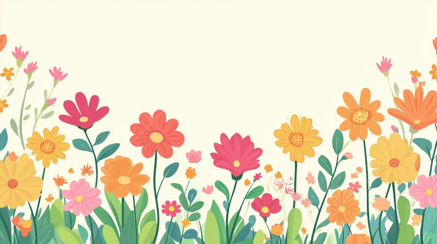 Ilustração Campo de Flores Coloridas Primavera Fundo Branco