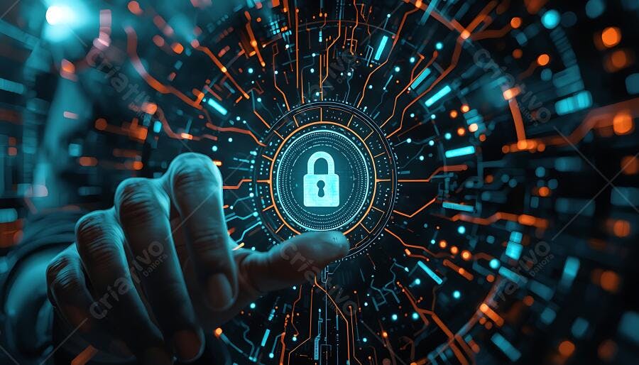 Foto Mão Tocando Cadeado Digital Segurança Cibernética