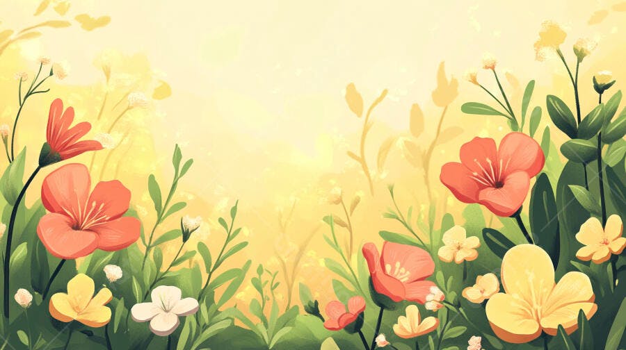 Ilustração Flores Campo Primavera Fundo Amarelo
