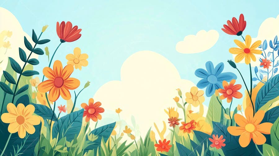 Ilustração Flores Coloridas Campo Primavera Fundo Céu