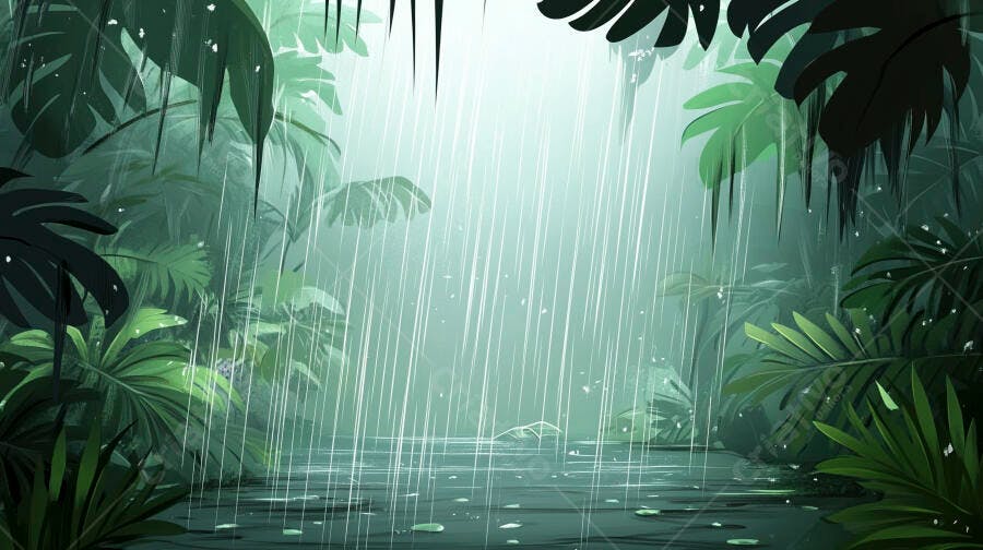 Ilustração Floresta Tropical Chuvosa com Folhas Verdes