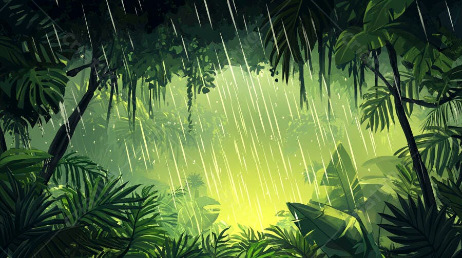 Ilustração Floresta Tropical Chuvosa Selva Verde Intensa