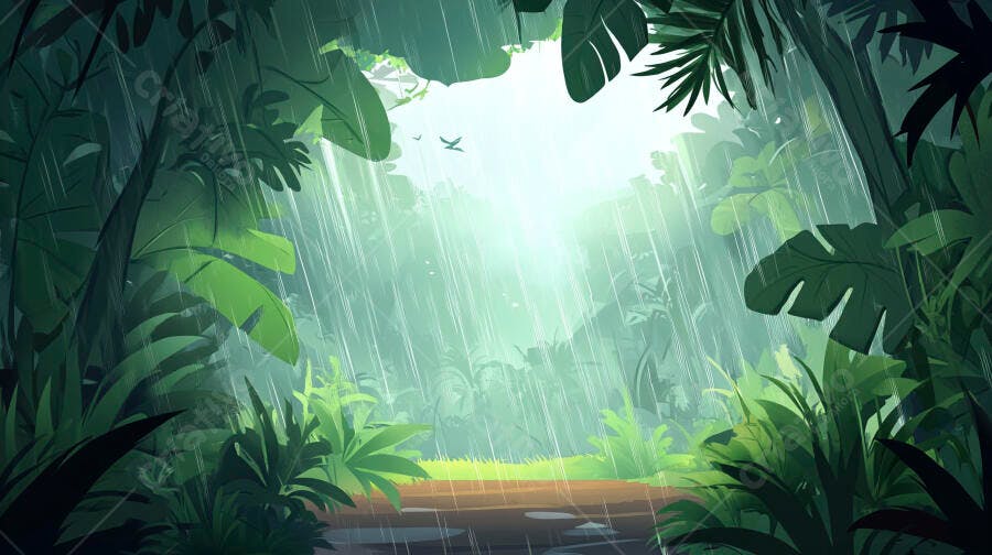Ilustração Floresta Tropical Chuva Intensa Selva Verde