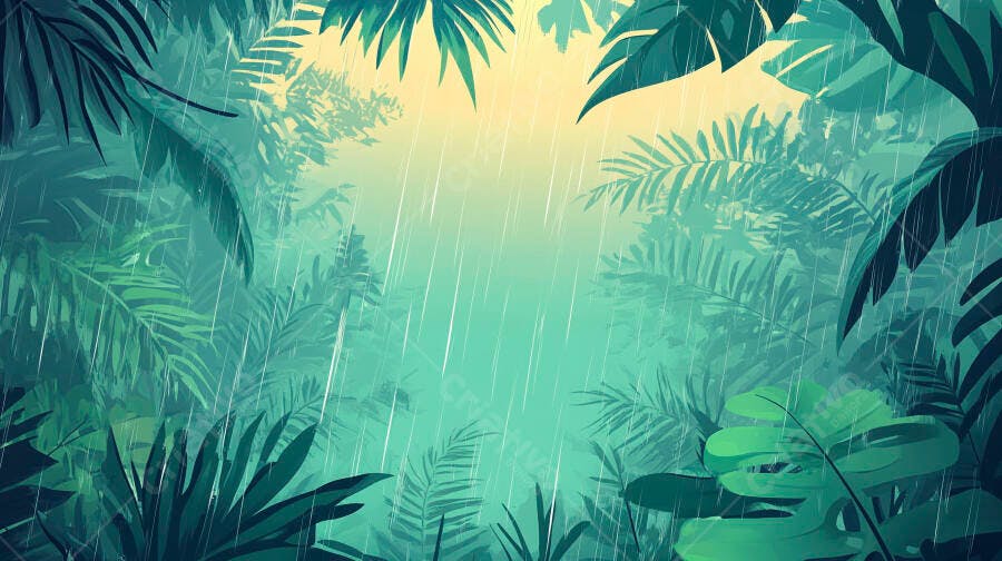 Ilustração Floresta Tropical Chuvosa Folhas Verdes Exuberantes