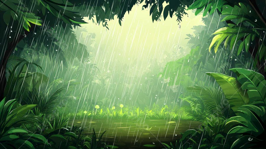 Ilustração Floresta Tropical Chuva Intensa Vegetação Verde