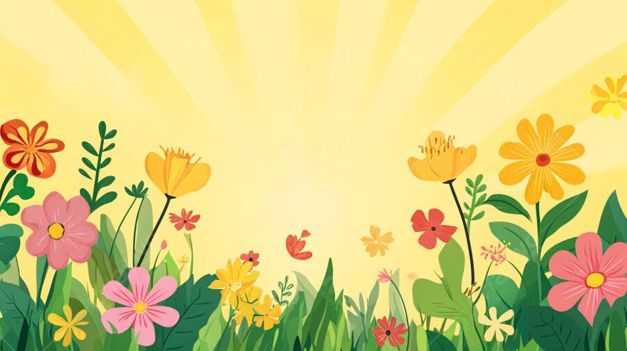 Ilustração Flores Coloridas Campo Amarelo Primavera Verão