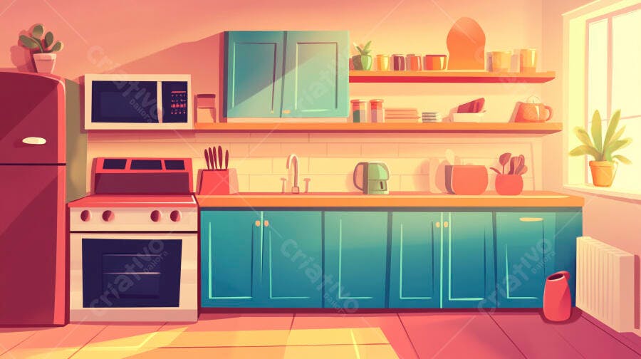 Cozinha Moderna Desenho Cartoon Estilo Vetor Ilustração
