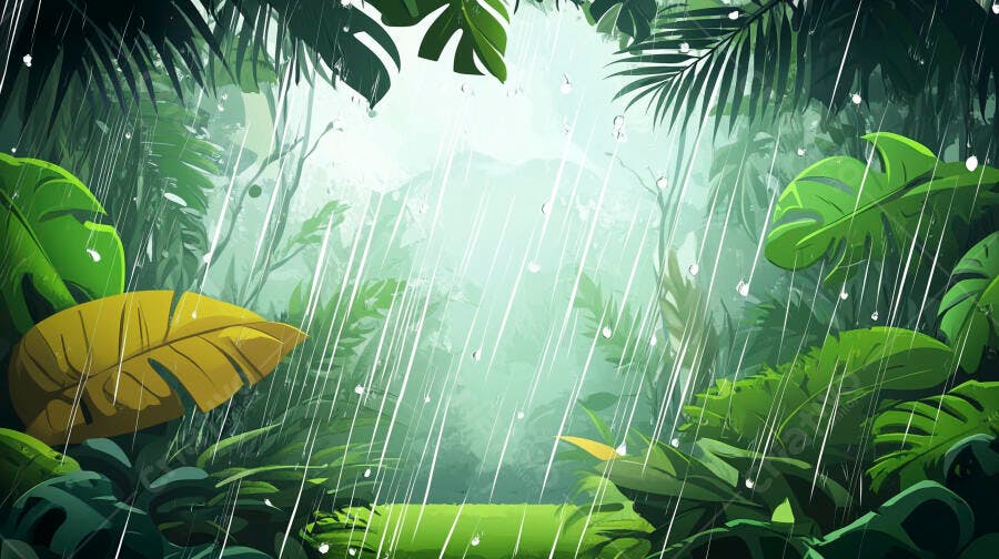Floresta Tropical Chuva Intensa Folhas Verdes Ilustração