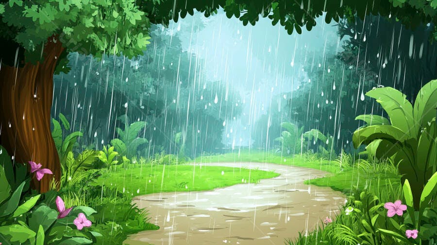 Ilustração Floresta Chuvosa Trilha Verde Natureza