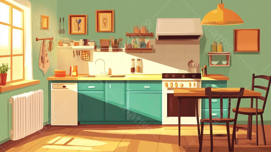 Foto Cozinha Moderna Estilo Cartoon Ilustração Digital