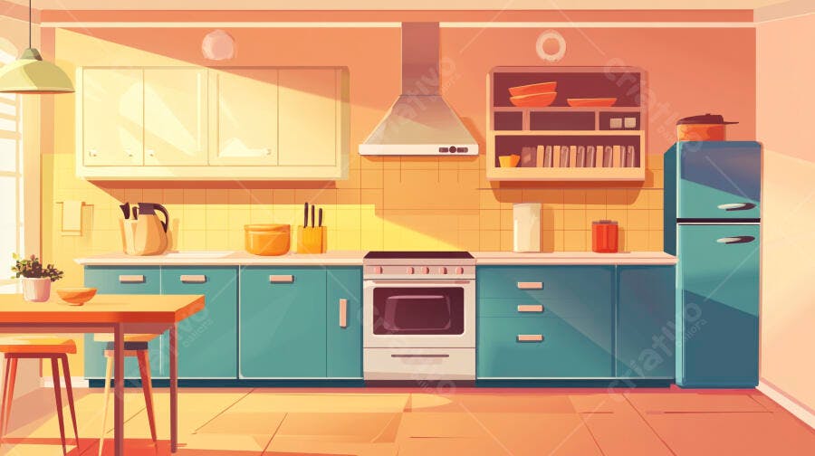 Cozinha Moderna Ilustração Desenho Animado Estilo Flat