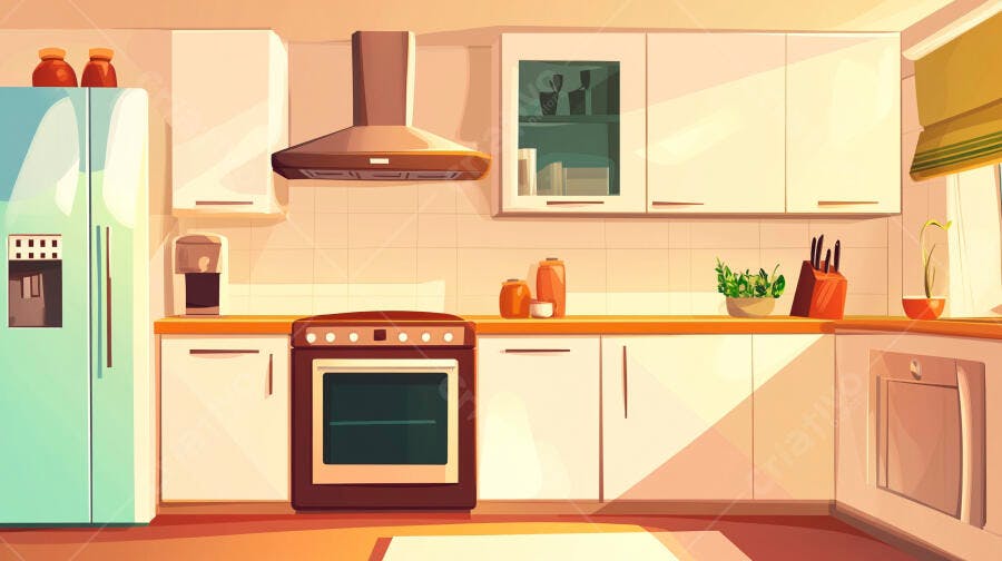 Cozinha Moderna Ilustração Desenho Animado Luz Solar