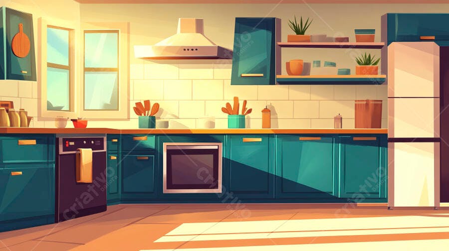 Cozinha Moderna Ilustração Vetorial Estilo Cartoon