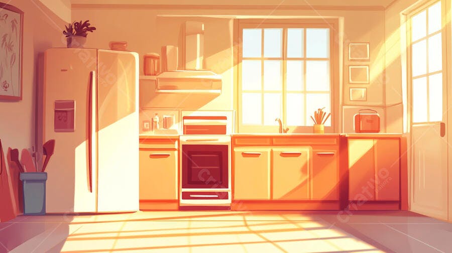 Cozinha Ilustração Desenho Animado Luz Solar Janela