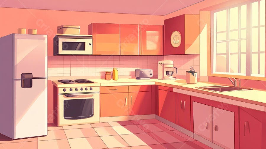 Cozinha Ilustração Desenho Animado Estilo Flat Design