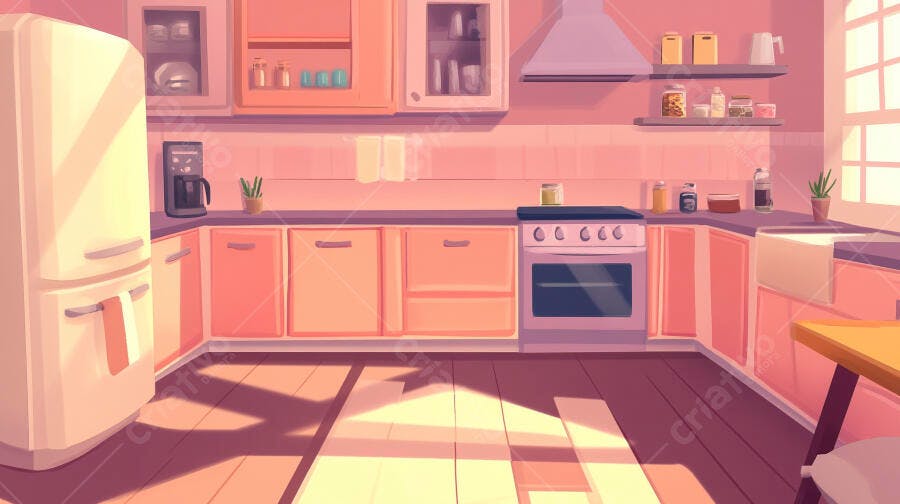 Cozinha Moderna Ilustração Estilo Cartoon Tons Pastel