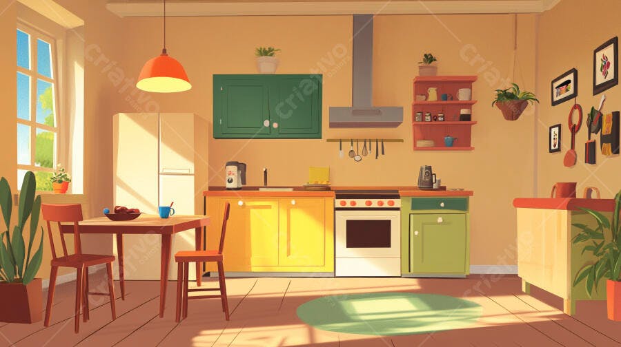Cozinha Ilustração Desenho Animado Estilo Flat Design