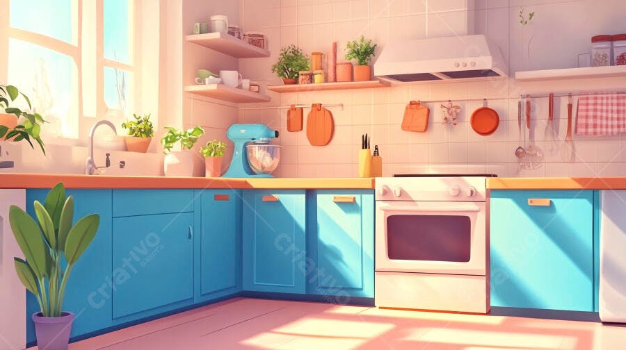 Foto Cozinha Moderna Azul Clara Iluminada Luz Natural