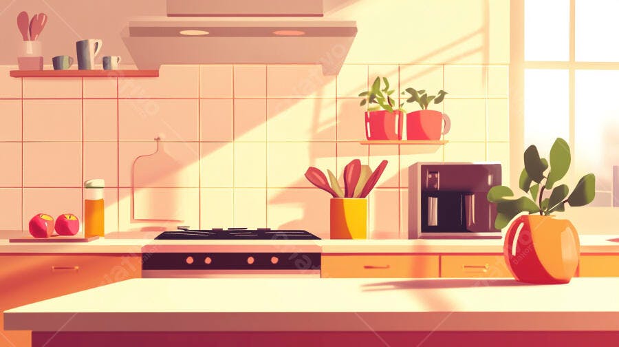 Cozinha Moderna Ilustração Estilo Desenho Animado