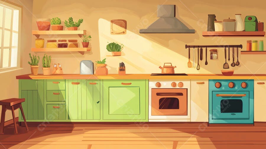 Ilustração Cozinha Moderna Estilo Cartoon Minimalista
