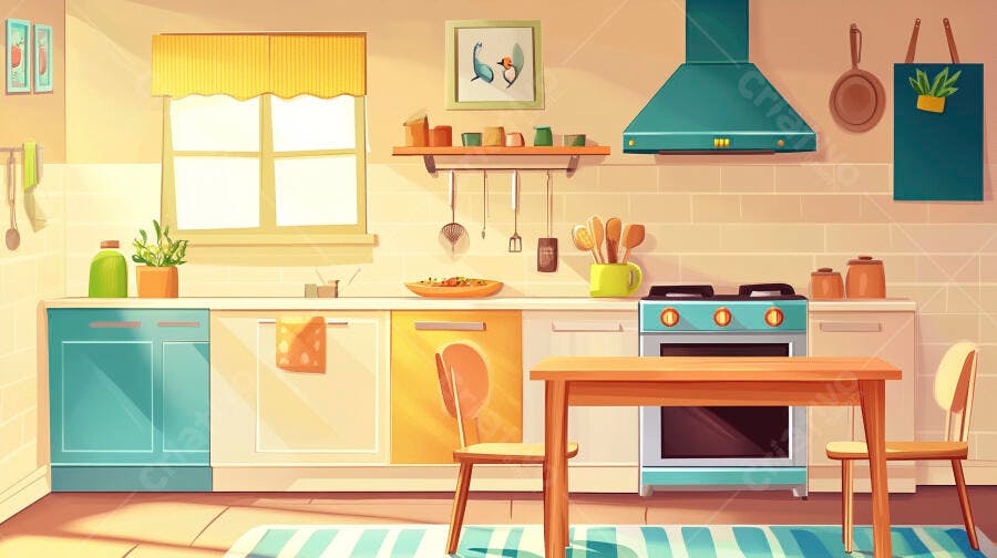Ilustração Cozinha Moderna Vazia Estilo Desenho Animado