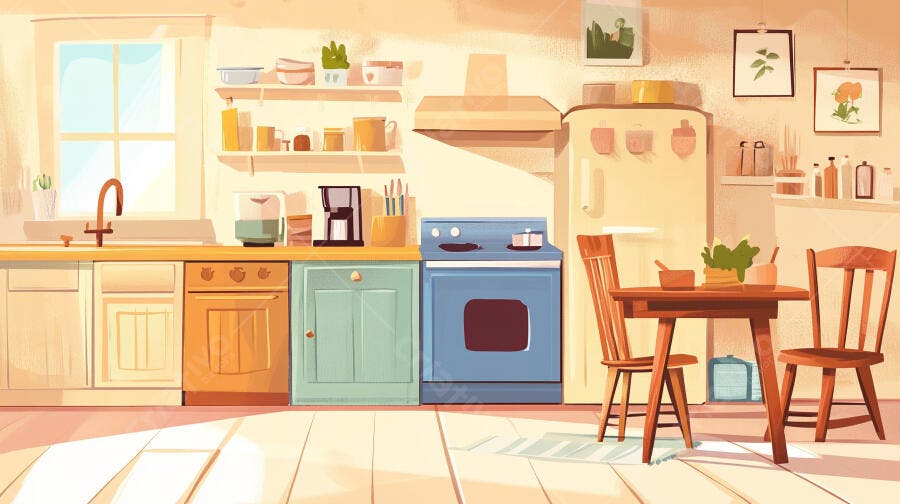 Cozinha Ilustração Desenho Animado Estilo Flat Design
