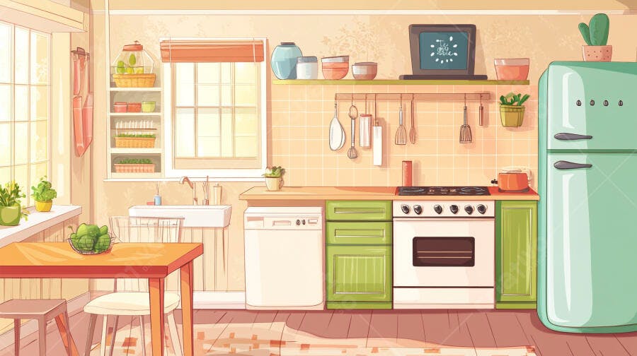 Cozinha Ilustração Desenho Animado Estilo Flat Design