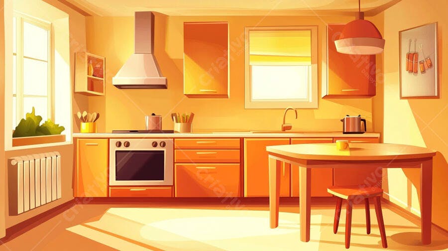 Foto Cozinha Moderna Iluminada Sol Manhã Estilo Desenho