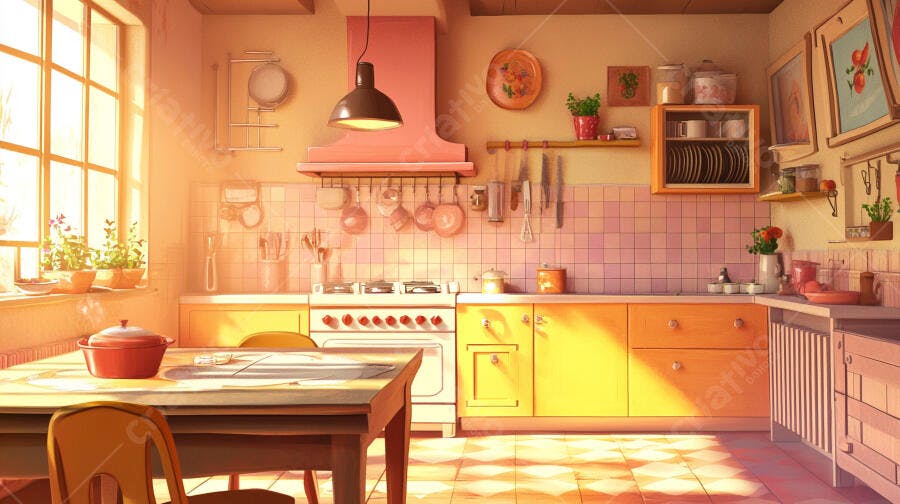 Foto Cozinha Estilo Cartoon Iluminação Solar Aconchegante