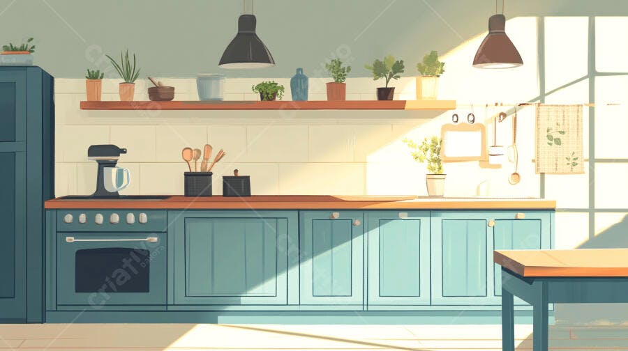 Cozinha Moderna Ilustração Estilo Flat Design Luz Natural