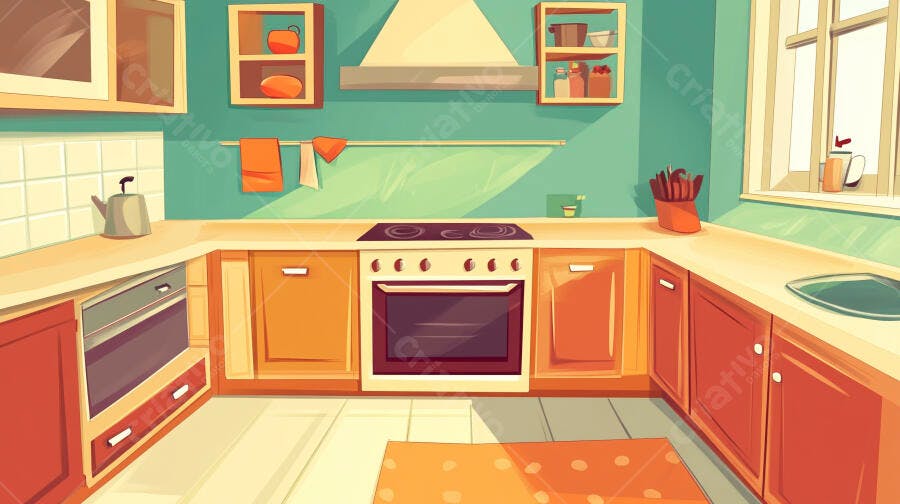 Cozinha Ilustração Desenho Animado Estilo Flat Design