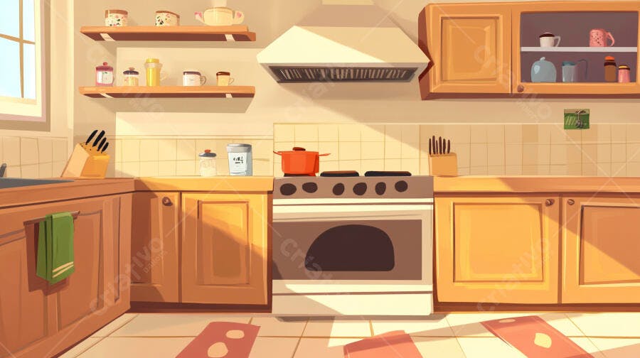 Cozinha Ilustração Desenho Animado Estilo Flat Design