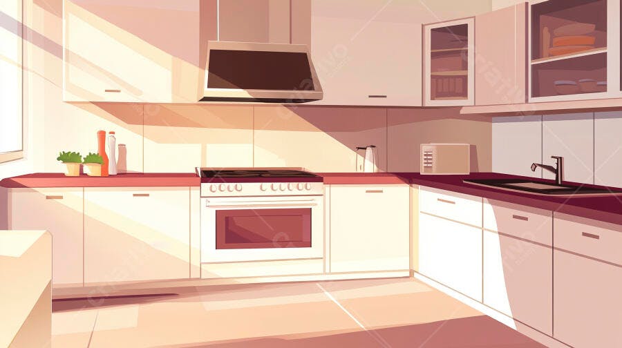 Cozinha Moderna Estilo Anime Ilustração Digital