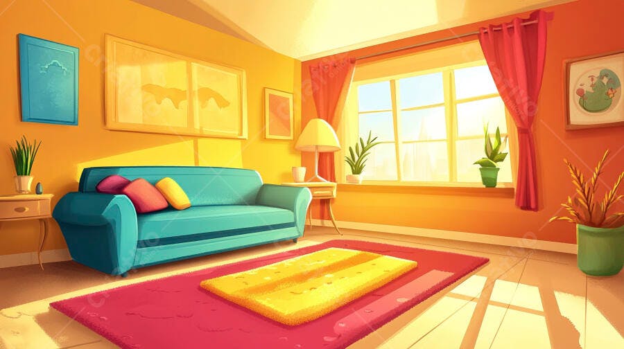 Sala de Estar Aconchegante Ilustração Desenho Animado