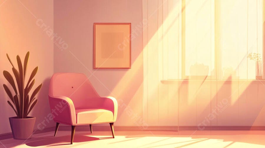 Cadeira Rosa Sala Vazia Iluminação Natural Quarto Minimalista