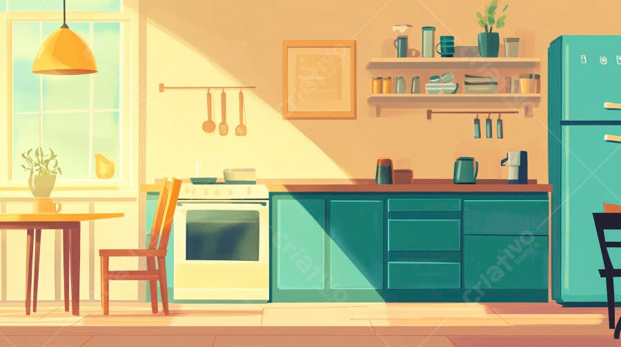 Cozinha Moderna Ilustração Estilo Desenho Animado Luz Solar