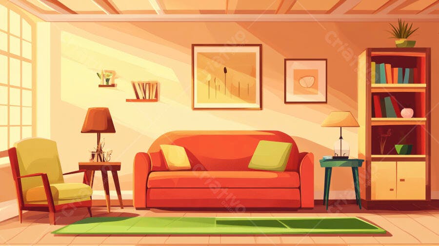 Sala de Estar Aconchegante Ilustração Vetorial Estilo Cartoon