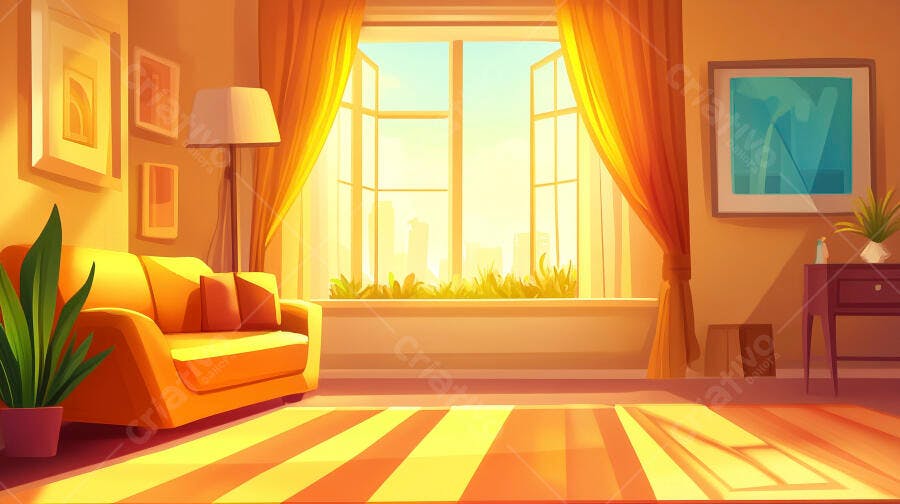 Foto Sala de Estar Aconchegante Iluminação Natural Janela Aberta