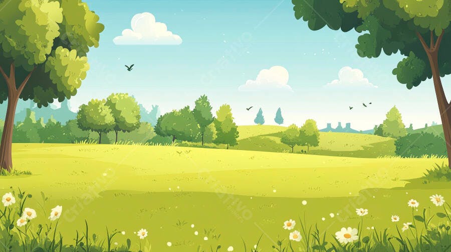 Ilustração Campo Verde Natureza Céu Azul Verão