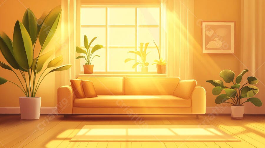 Foto Sala de Estar Aconchegante Iluminação Solar Brilhante