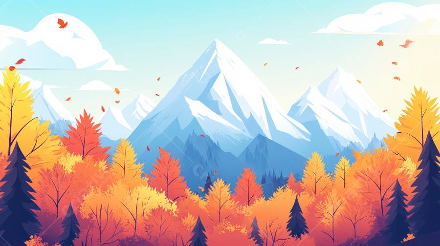 Ilustração Montanhas Nevadas Outono Floresta Colorida