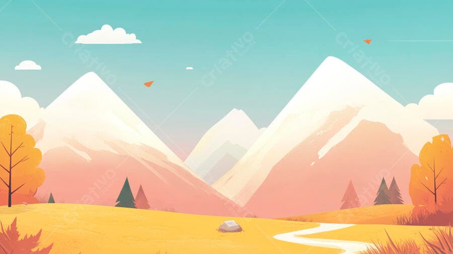 Ilustração Paisagem Montanhas Outono Estilo Minimalista