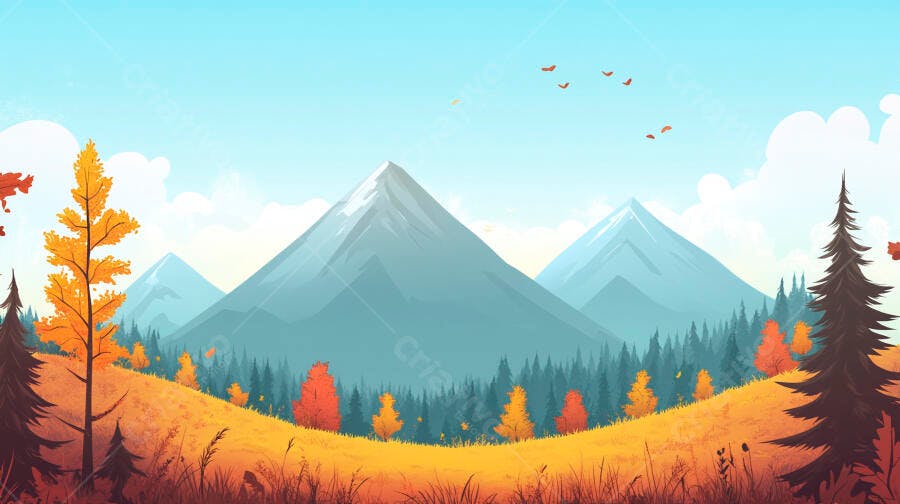 Ilustração Montanhas Paisagem Outono Floresta Colorida