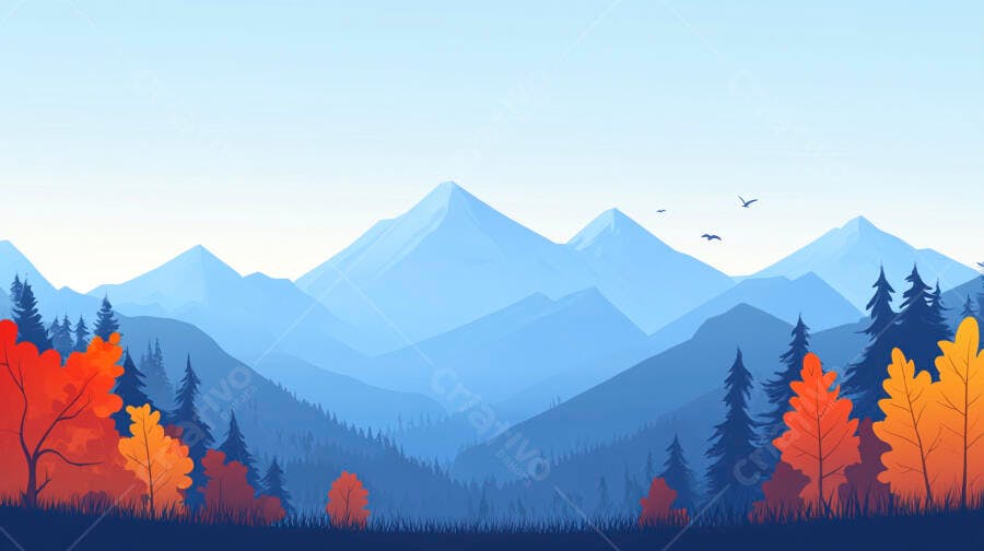 Ilustração Montanhas Azuis Outono Floresta Pinheiros