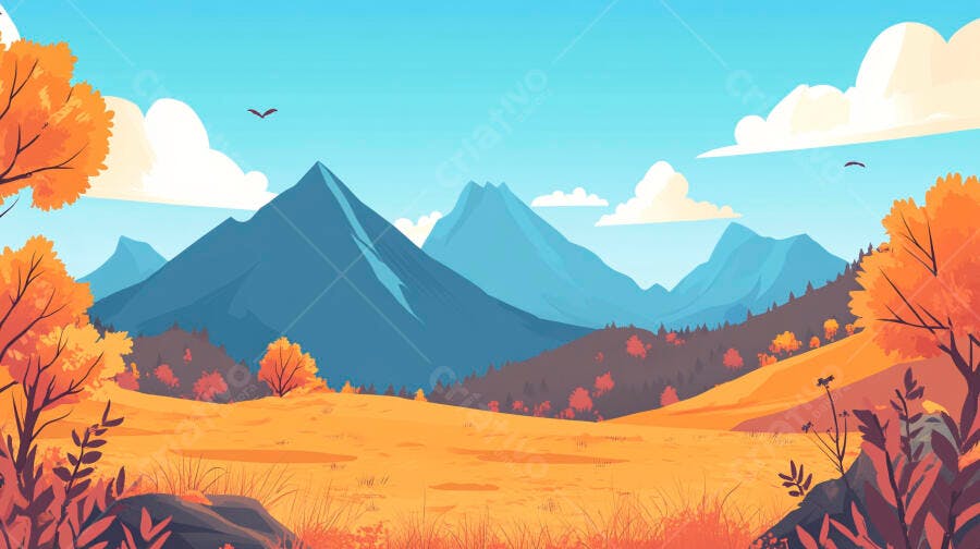 Ilustração Paisagem Montanhas Outono Céu Azul