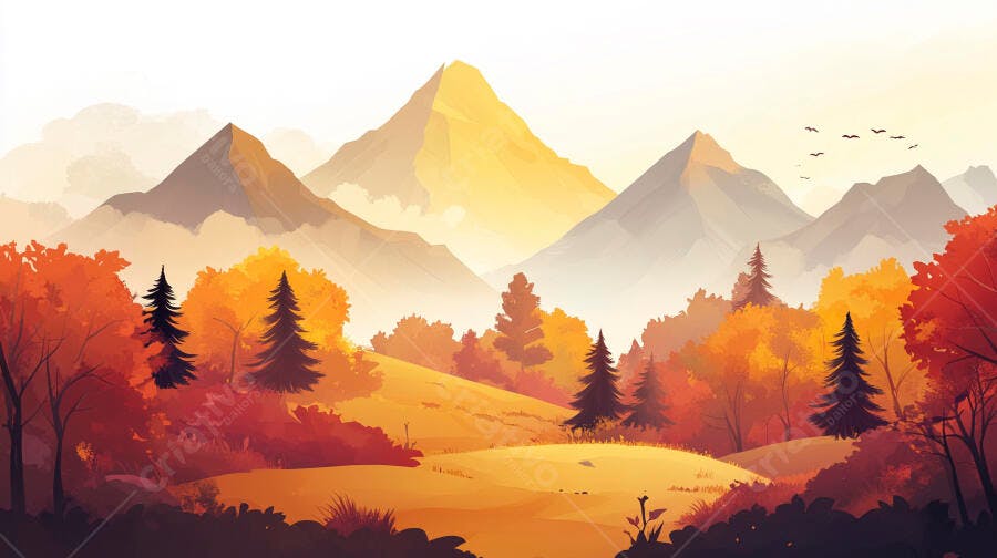 Paisagem Montanhas Outono Cores Vibrantes Ilustração Vetorial