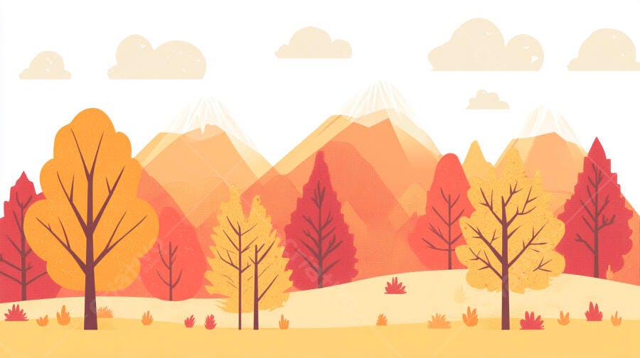 Ilustração Paisagem Outono Montanhas Árvores Coloridas